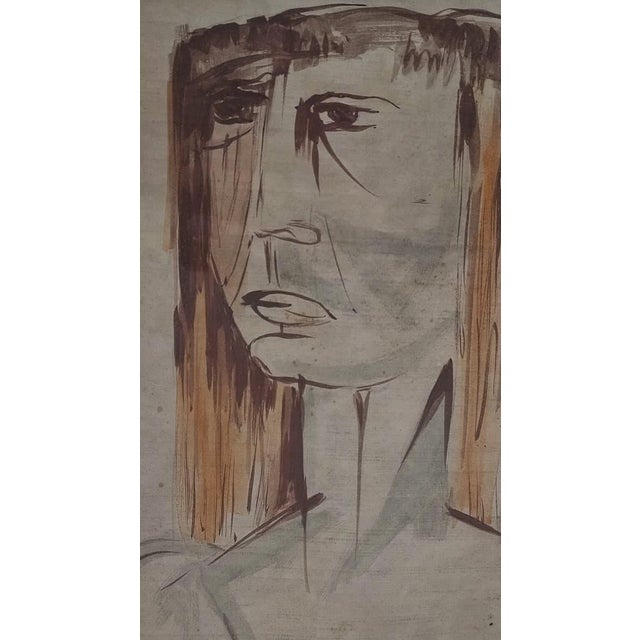 Giuseppe Migneco, Woman's Face in Profile, Tempera on Canvas Cardboard, 1960, Framed For Sale - Image 5 of 11