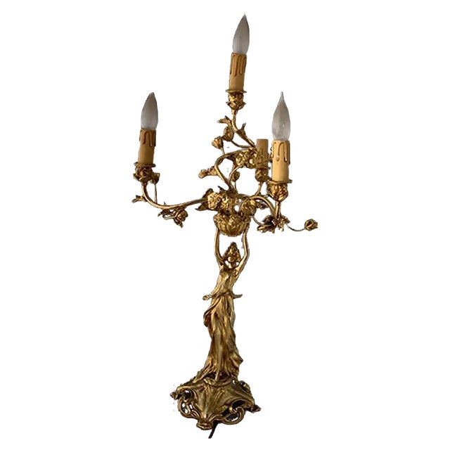Antique Art Nouveau Golden Bronze Table Lamp For Sale