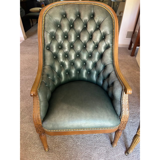 Cerulean Pair of Hancock & Moore Classic Tufted Leather Bergere Chairs For Sale - Image 8 of 11