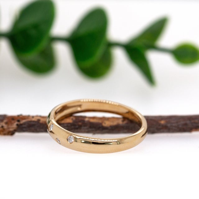 2020s 14k Solid Gold Wedding Band With Earth Mined Diamond Accents, Size 6.75 For Sale - Image 5 of 7