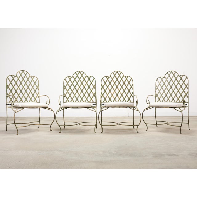 Neoclassical Set of Four Rose Tarlow Style Iron Lattice Garden Chairs For Sale - Image 3 of 18