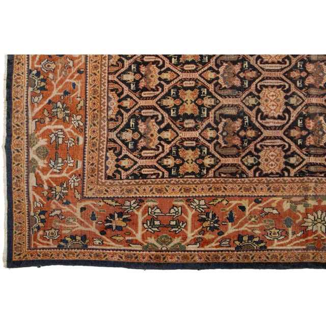 Antique Mahal Rust Handmade Persian Wool Rug With Allover Motif | Chairish