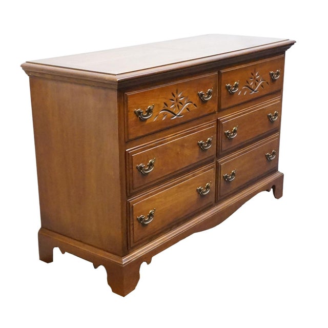 American Broyhill Furniture Penn Colony Solid Cherry Early American Colonial 54" Double Dresser 2600-22 For Sale - Image 3 of 14