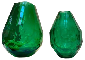 Italian Green Cristal Handmade Cut Vases from Simoeng, Set of 2