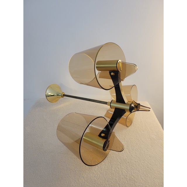 1970s French Space Age Amber Glass & Brass Chandelier Set by Michel Dumas - a Pair For Sale - Image 11 of 15
