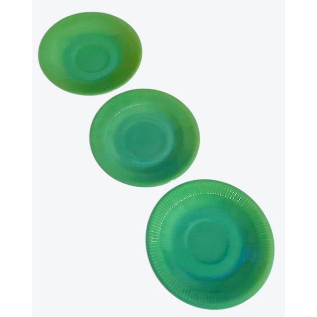 Vintage Fire King Jadeite Glass Saucer Plates - A Set of 3 For Sale In Birmingham - Image 6 of 11