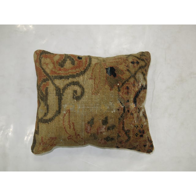 19th Century Peach Khaki Antique Sultanabad Pillow For Sale - Image 5 of 5
