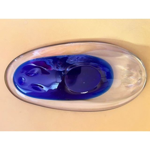 1970s MCM Beranek Art Glass Bowl Cobalt Blue Czech Republic Handmade MidCentury Modern For Sale - Image 5 of 6