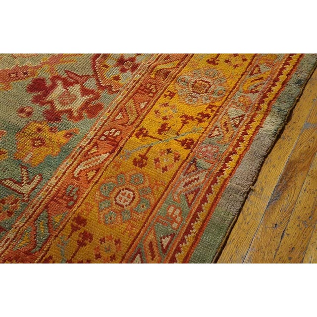 Tribal Large Scale Pattern Light Blue Seafoam Color Antique Turkish Oushak Rug For Sale - Image 4 of 5