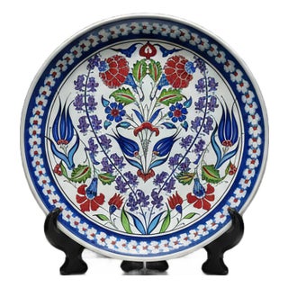 Handmade Ceramic Iznik Plate (Classic Floral Style) Red Rose and Hyacinth Pattern For Sale