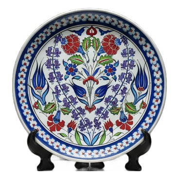 Handmade Ceramic Iznik Plate (Classic Floral Style) Red Rose and Hyacinth Pattern For Sale