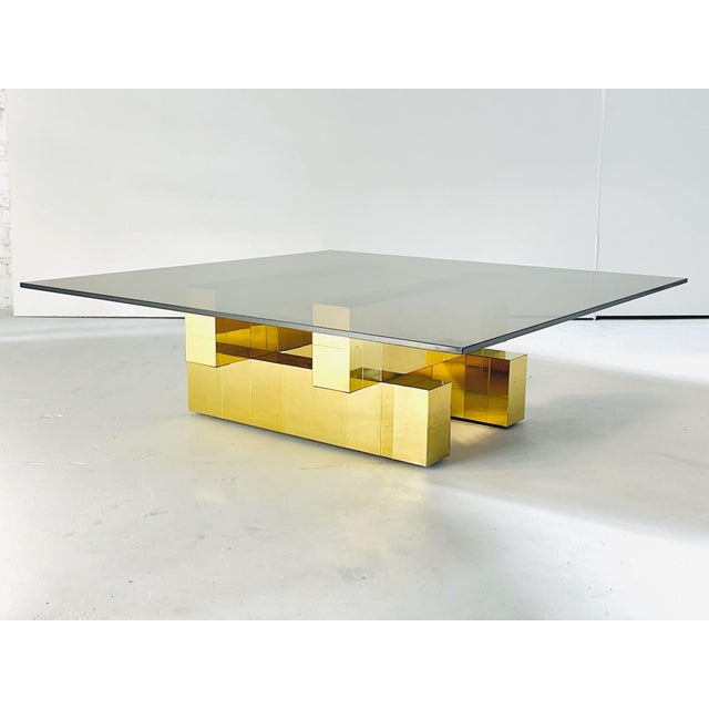 Mid-Century Modern Paul Evans Cityscape Brass Coffee Table W/Smoked Glass, 1970 For Sale - Image 3 of 10
