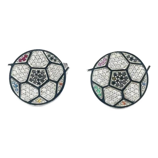Romero Britto X OC Diamond Gold Round Cufflinks Mosaic 18k Gemstone Enamel, 2 pieces For Sale