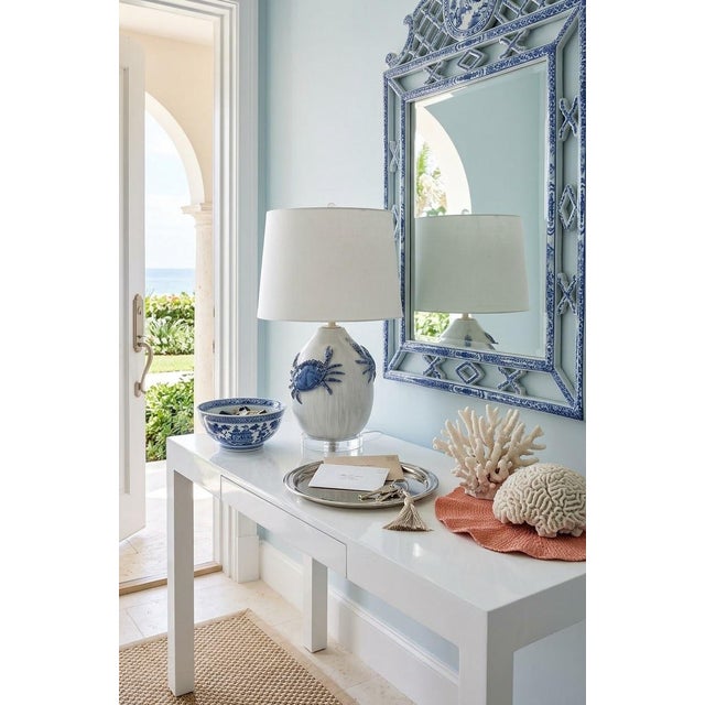 Textile Vintage Italian Ceramic Table Lamp With Sculpted Blue Crabs on Acrylic Base For Sale - Image 7 of 12