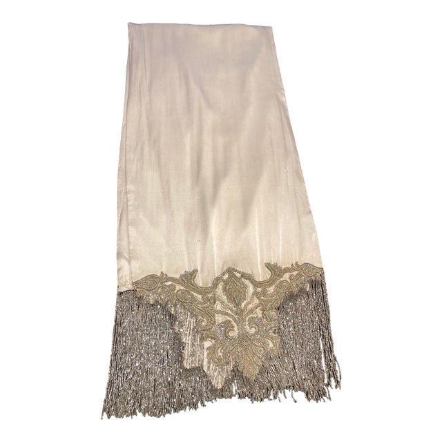 Vintage Glam Decorative Embroidered Beaded Fringed Throw For Sale