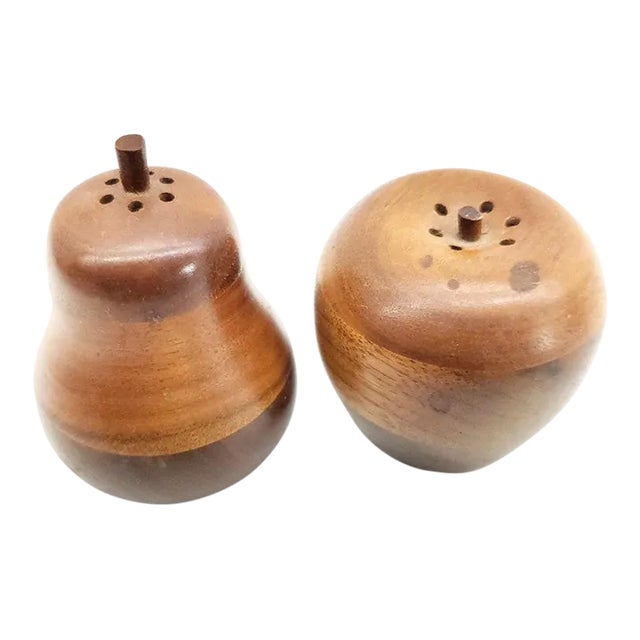 Mid-Century Modern Minimalist Wood Pear & Apple Salt & Pepper Shakers - a Pair For Sale