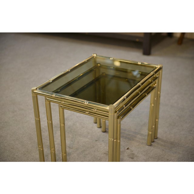 Gold Nesting Tables in Brass with a Bamboo-Like Finish, 1980s, Set of 3 For Sale - Image 8 of 11