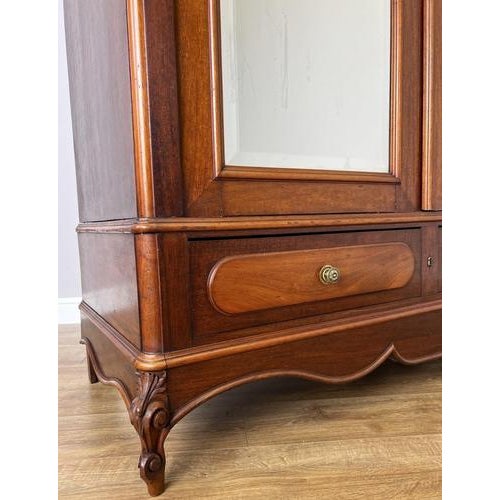 Antique French Carved Walnut Mirrored 2-Door Wardrobe For Sale - Image 14 of 18