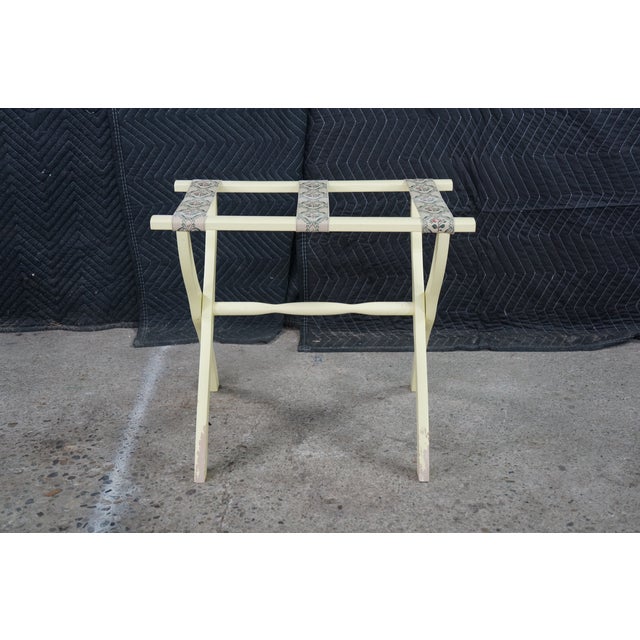 Ivory Gate House Ivory Contour Leg Wood Luggage Rack With 3 Petit Point Straps For Sale - Image 8 of 16