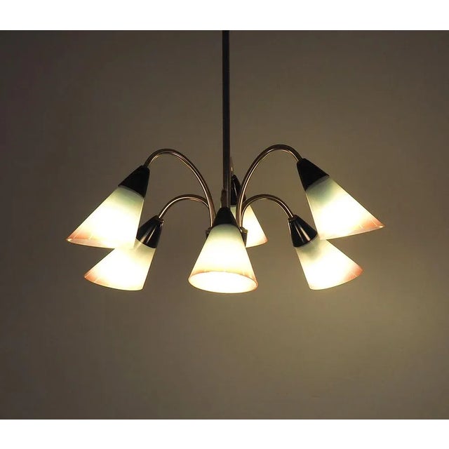 Vintage Italian Chandelier in Brass and Glass, 1950s For Sale - Image 4 of 10