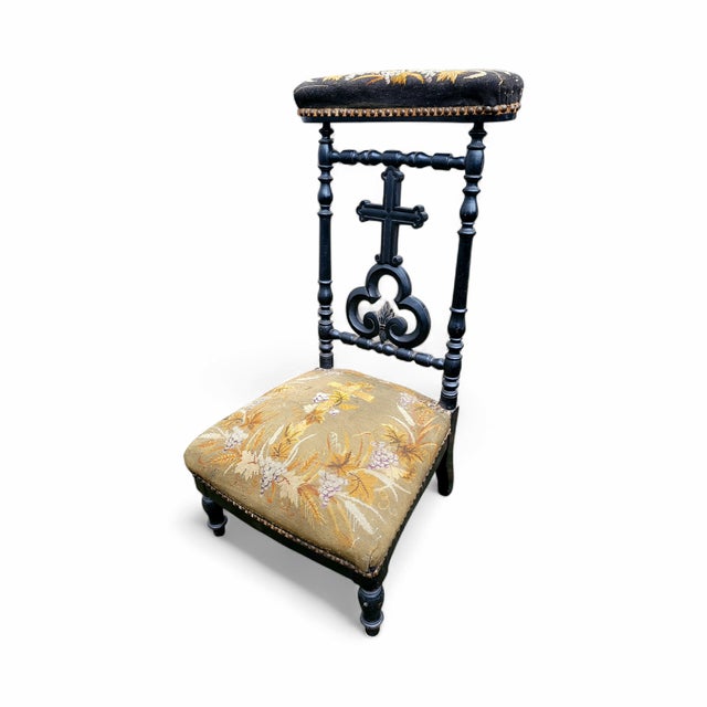 Antique French Prayer Chair with Carved Cross, 1880s For Sale - Image 16 of 16