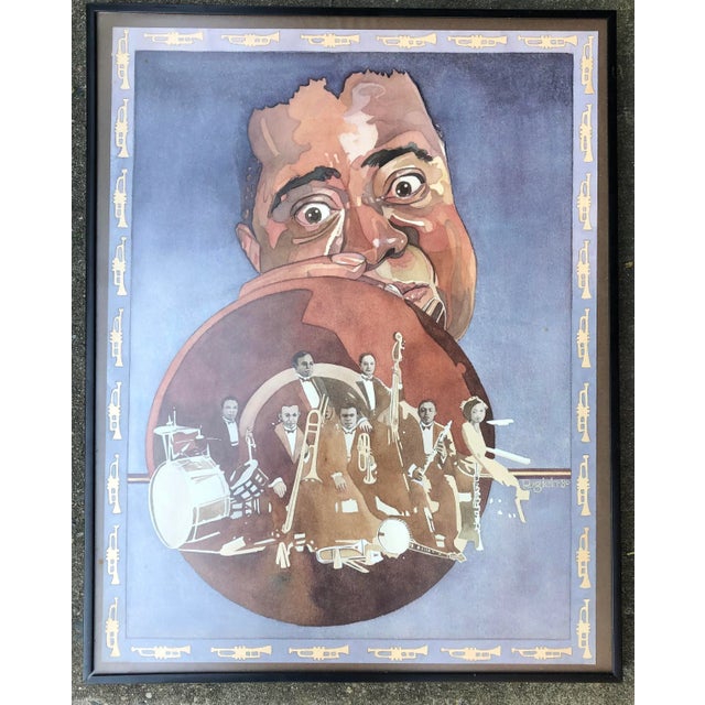 1980s 1980’s Original Vintage Watercolor Illustration Dizzy Gillespie & Band Signed Regich For Sale - Image 5 of 5
