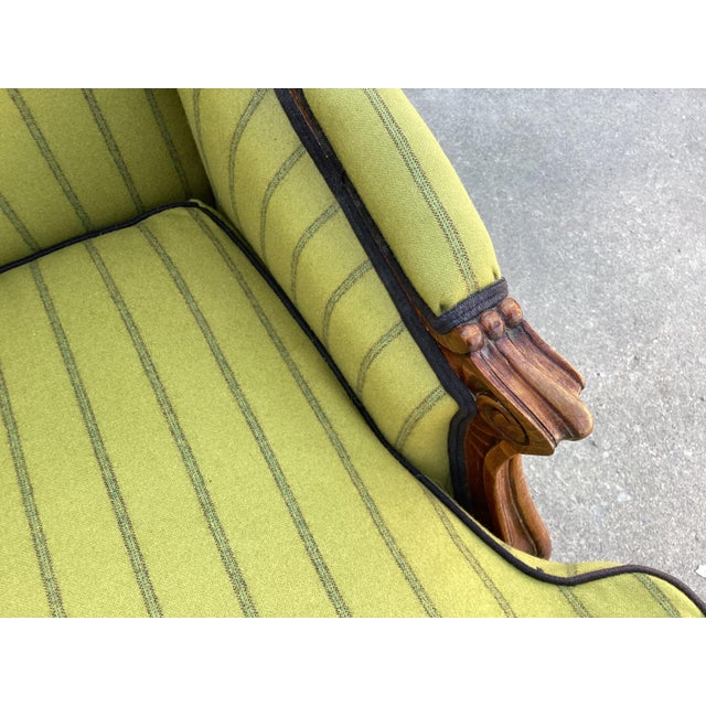 Ralph Lauren-Style French Bergere Chair W/Green Stripe Wool Upholstery For Sale In New York - Image 6 of 10