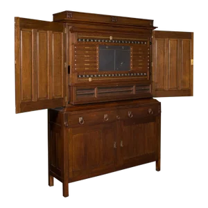 1910s Antique Edwardian English Oak Billiard Scoreboard Cabinet