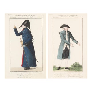 Pair of French Hand-Colored Copperplate Theatrical Engravings, Framed, C. 1800 For Sale