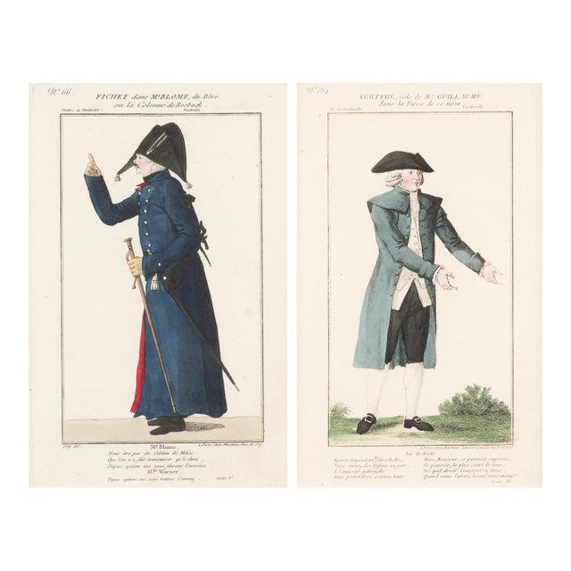 Pair of French Hand-Colored Copperplate Theatrical Engravings, Framed, C. 1800 For Sale