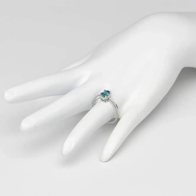 2010s 14KW Blue Zircon(1.32) & Diamond Halo Ring, size 7 For Sale - Image 5 of 5