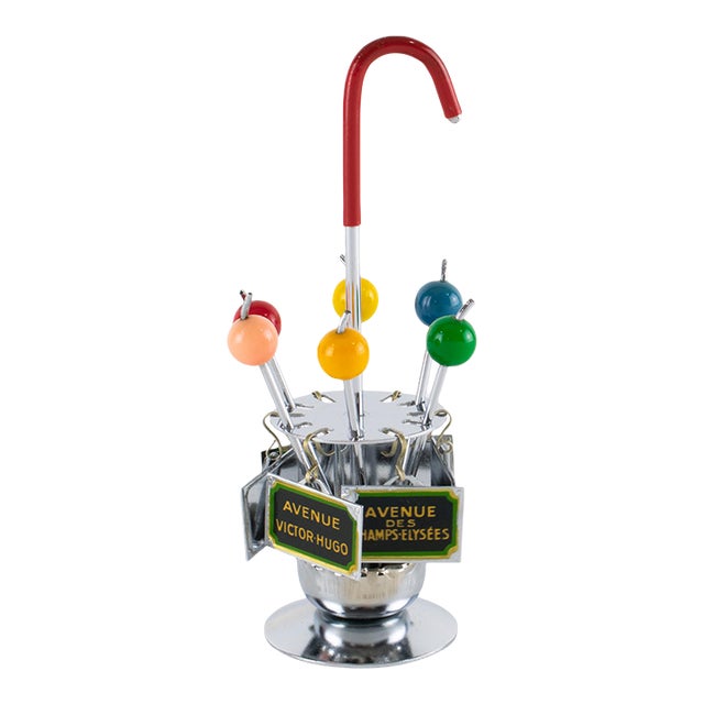 Modernist Chrome Barware Cocktail Picks and Glass Markers For Sale