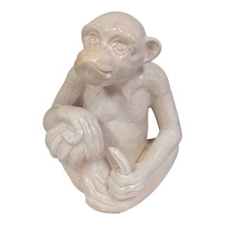 Large Vintage Italian White Glazed Pottery Chimpanzee Statuette For Sale