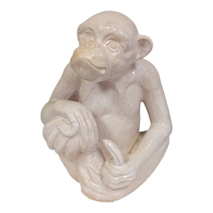 Large Vintage Italian White Glazed Pottery Chimpanzee Statuette