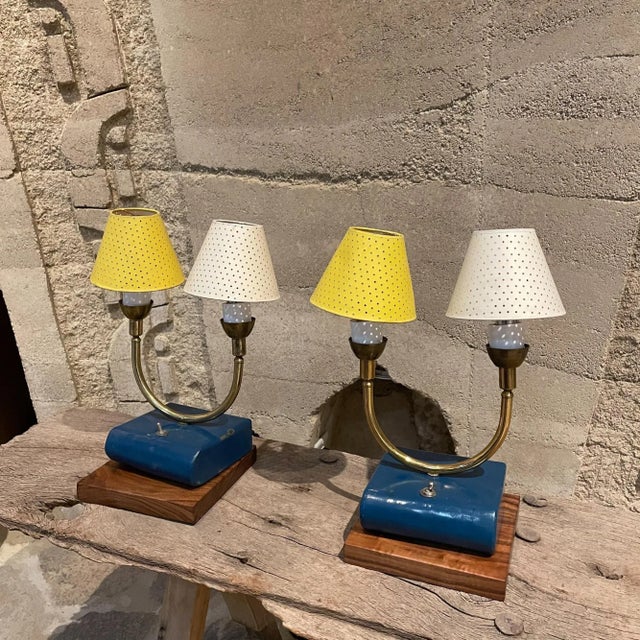 1950s French Table Lamps Blue White & Yellow France For Sale - Image 10 of 10