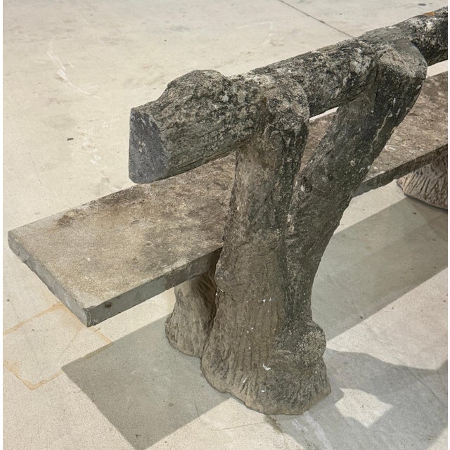 Monumental French Faux Bois Cast Stone Bench Tree Trunk Supports, circa 1920s For Sale - Image 17 of 18