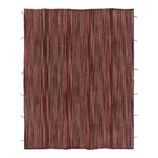 Rug & Kilim's Contemporary Kilim, Red and Beige with Black Textural Stripes For Sale