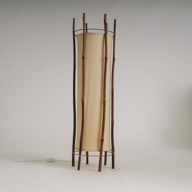 Large Bamboo and Linen Floor Lamp by Louis Sognot, 1960s For Sale - Image 9 of 18