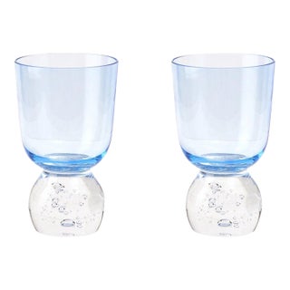 Misette Candy Blue Hand Blown Bubble Glass Tumbler, Set of 2 For Sale