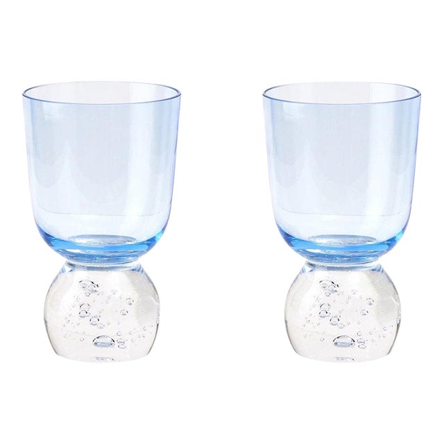 Misette Candy Blue Hand Blown Bubble Glass Tumbler, Set of 2 For Sale