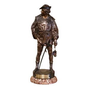 19th Century French Marble Base Bronze Sculpture "Escholier" Signed E. Picault
