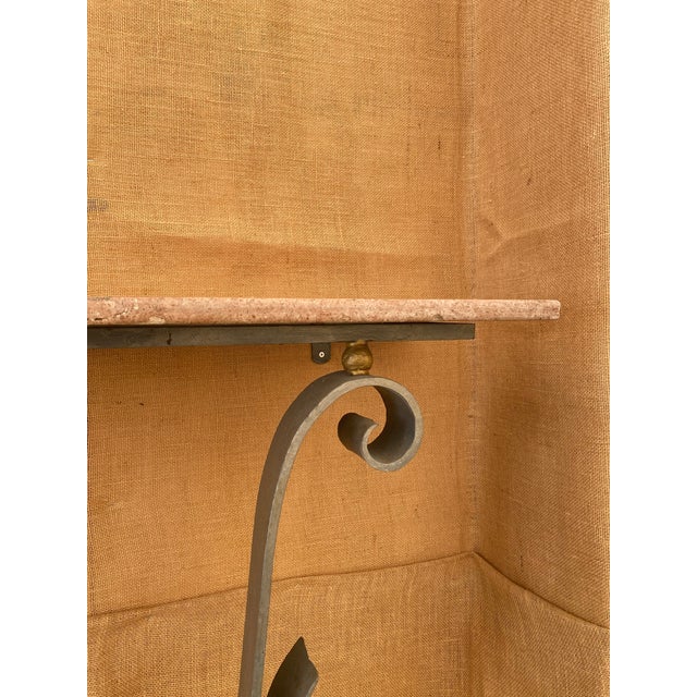 Iron + Marble French Art Deco Poillerat-Style Wall-Mounted Console Table For Sale - Image 11 of 18
