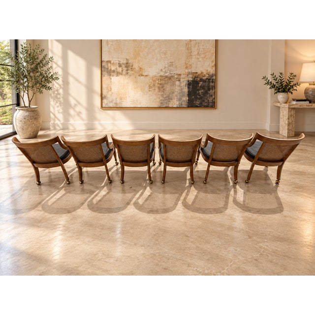 1970s Circa 1960s–1970s Regency Revival Cane-Back Armchairs – Set of 6 For Sale - Image 5 of 13