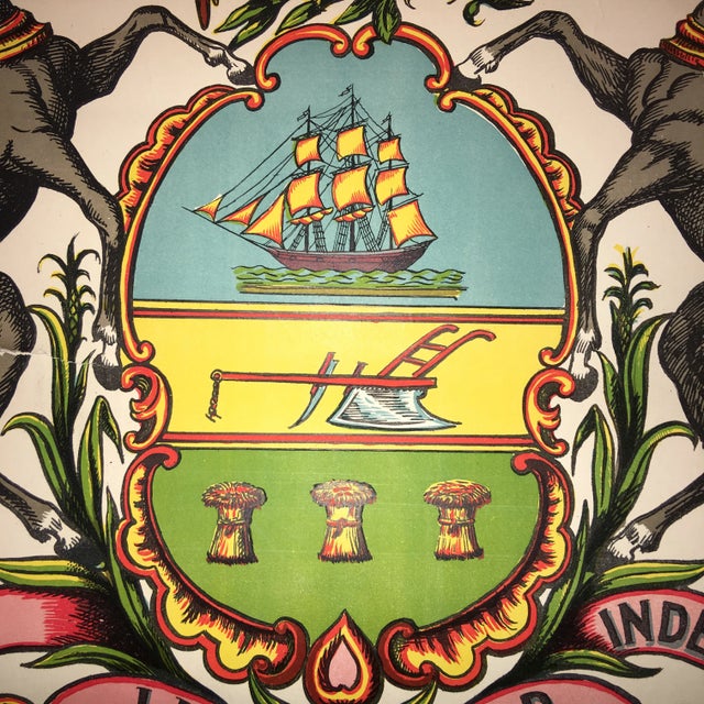 Greige Early 20th Century Antique Pennsylvania Coat of Arms Lithograph Print For Sale - Image 8 of 11