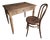 Vintage French Oak Desk and Bistro Chair in Beech, 1930, Set of 2 For Sale