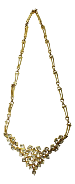 Vintage Gold Tone Necklace W/ Brilliant Faux Diamond Rhinestones