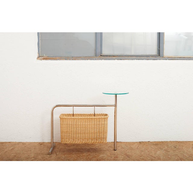 Magazine Rack Potto Frame in Chrome-Plated Tubular Steel, Woven Basket and Round Glass Shelf by Andrea Branzi for Zanotta, 1993 For Sale - Image 10 of 11