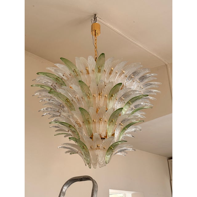 Huge impressive Gold 24k "palm" Murano Glass Chandelier. Scenographic chandelier made with "palmette" elements of...