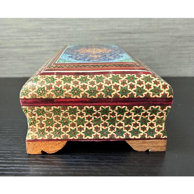 VTG Persian Hand Made Inlaid Wooden Khatam Kari Jewelry Box For Sale - Image 4 of 11