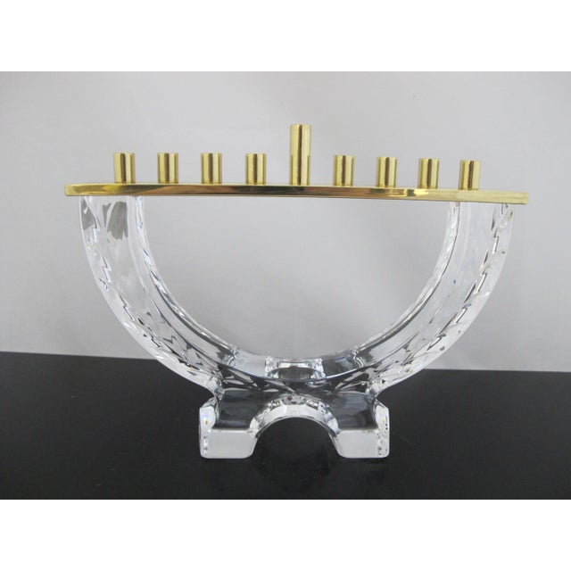 Waterford Crystal Waterford Crystal & Brass Menorah Holiday Chanukah Candle Holder Original Box For Sale - Image 4 of 14